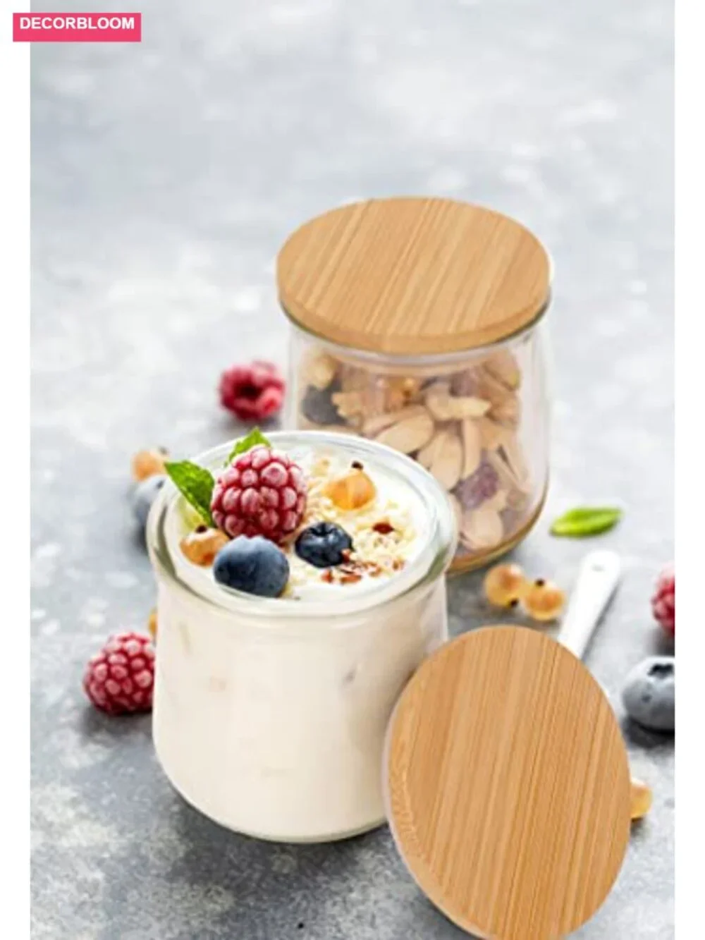 8 Pack Oui Yogurt Jar Bamboo Lids with Silicone Sealing Rings Airtight Storage